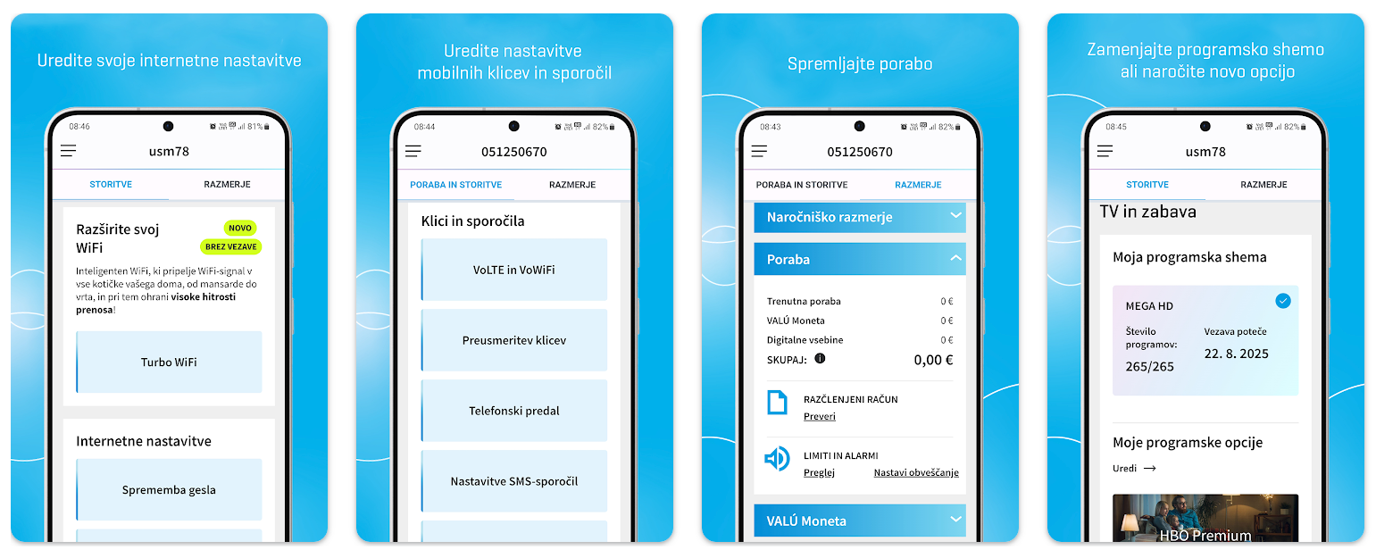 Telekom Slovenije loyalty app interface displaying zvezdice points balance and available rewards for mobile users.