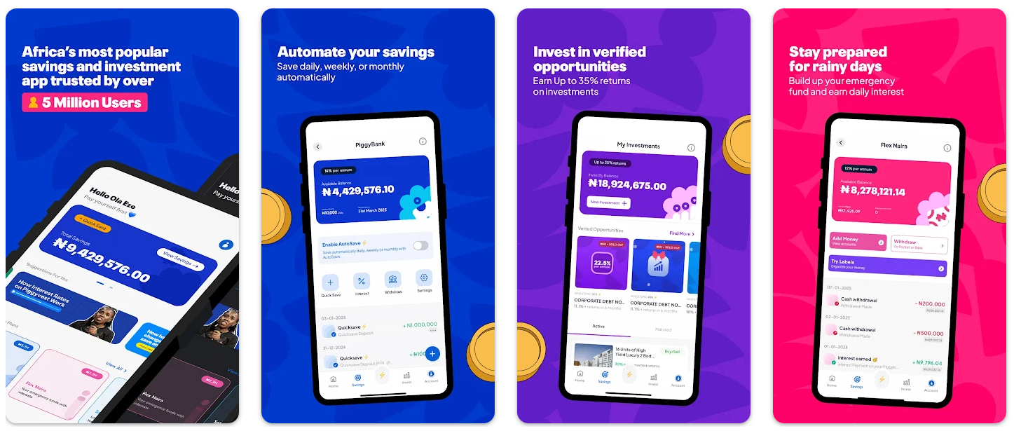 PiggyVest savings and investment platform in Nigeria rewarding users with bonuses and referrals.